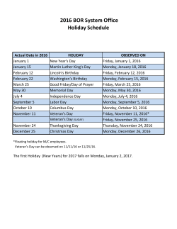 2016 BOR System Office Holiday Schedule