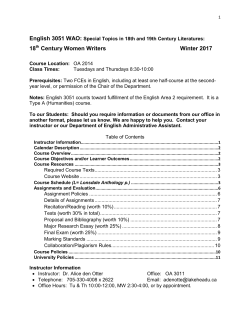 ENGL 3051 WAO &ndash; 18 th Century Women Writers