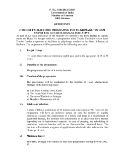 Tourist Facilitators Programme for Pilgrimage Tourism under the