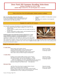 Summer Reading Selections and Assignments for JH