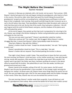 The Night Before the Invasion Passage Questions