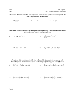 Page 1 Name CP Algebra I Date: Unit 7: Monomials and