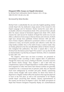 Eloquent Hills: Essays on Nepali Literature Reviewed by R&eacute;mi Bordes