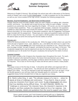 English 9 Honors Summer Assignment