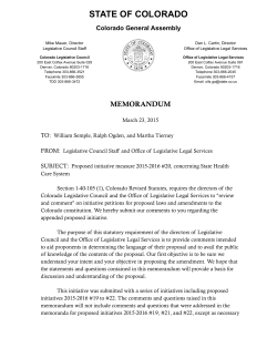 STA ATE OF F COLO ORAD O - Colorado General Assembly