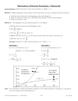 Derivatives of Inverse Functions - Classwork % ( )1