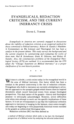 evangelicals, redaction criticism, and the current inerrancy crisis