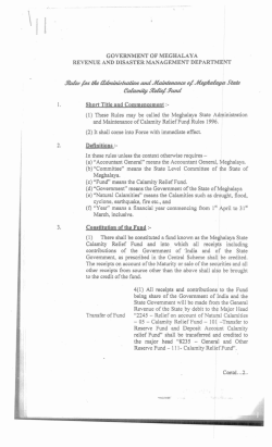 Meghalaya State Administration and Maintenance of Calamity Relief