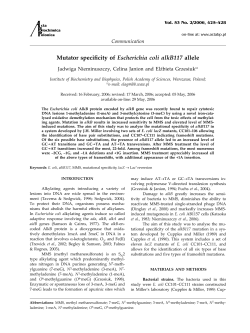 Mutator specificity of Escherichia coli alkB117 allele