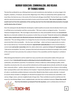1 Murray Bookchin, Communalism, and Rojava By Thomas Hanna