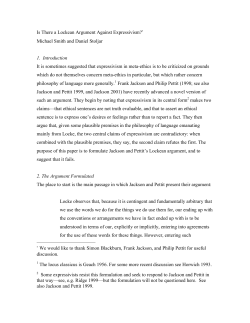 Is There a Lockean Argument Against Expressivism?* Michael Smith