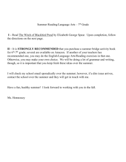Summer Reading/Language Arts &ndash; 7th Grade I &ndash; Read The Witch of