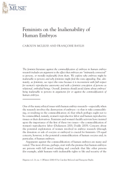 Feminists on the Inalienability of Human Embryos
