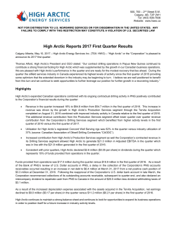 High Arctic Reports 2017 First Quarter Results