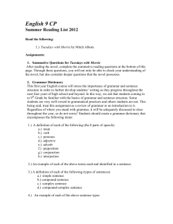 English 9 CP Summer Reading Assigment