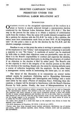 Selected Campaign Tactics Permitted under the National Labor