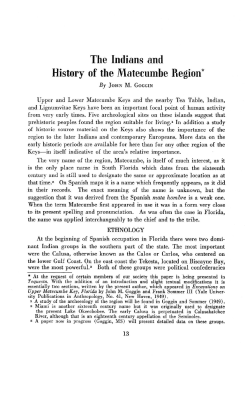 The Indians and History of the Matecumbe Region