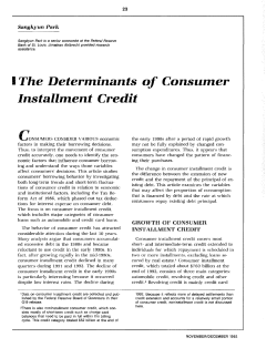 The Determinants of Consumer Instalment Credit