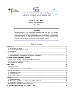 COUNTRY FACT SHEET Bosnia and Herzegovina Table of Contents