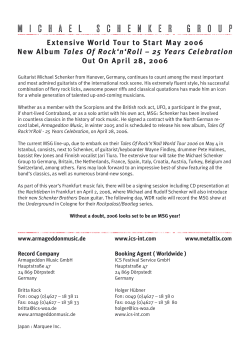 Extensive World Tour to Start May 2006 New Album