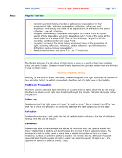 SPH3UW/SPH4I Unit 10.6 Light: Wave or Particle