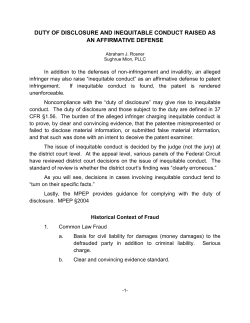 Duty of Disclosure and Inequitable Conduct Raised