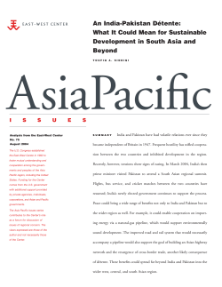 An India-Pakistan Detente: What It Could Mean for Sustainable