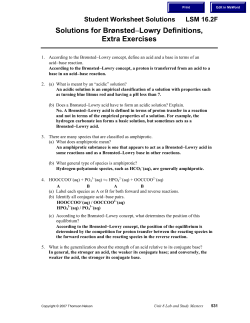 Solutions for Br&oslash;nsted-Lowry Definitions, Extra Exercises
