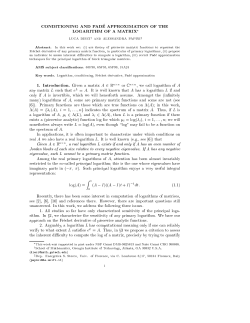 CONDITIONING AND PAD E APPROXIMATION OF THE