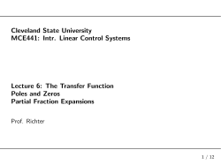 The Transfer Function. Poles, Zeroes and PFE