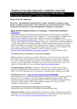Post-Secondary General Admission Requirements for 2016