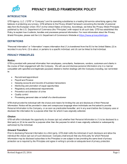 PRIVACY SHIELD FRAMEWORK POLICY