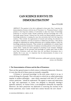 CAN SCIENCE SURVIVE ITS DEMOCRATISATION?