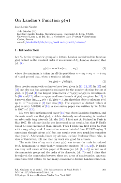 On Landau`s Function g(n)