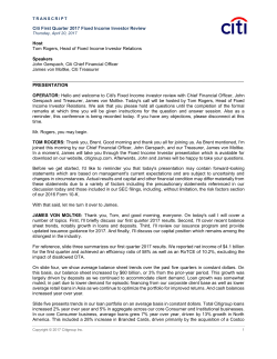 First Quarter 2017 Citi Fixed Income Investor Review Transcript