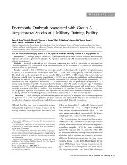 Pneumonia Outbreak Associated with Group A Streptococcus