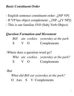 Basic Constituent Order - English sentence constituent order: S [NP