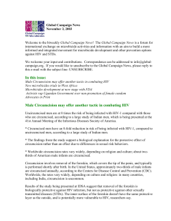 In this issue: Male Circumcision may offer another tactic in