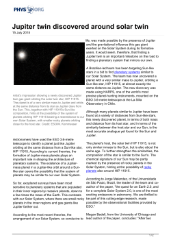 Jupiter twin discovered around solar twin