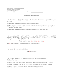 Homework Assignment 8 1. Consider L = Q[&alpha;], where m(x) = x 3 &minus; 5x