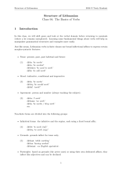 Structure of Lithuanian Class 04: The Basics of Verbs 1 Introduction
