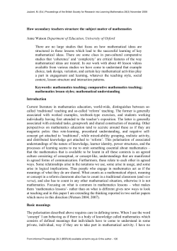 How secondary teachers structure the subject matter of