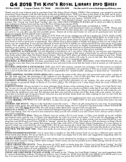 Q4 2016 The King`s Royal Library Info Sheet
