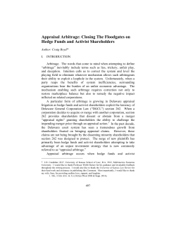 Appraisal Arbitrage: Closing The Floodgates on Hedge Funds and