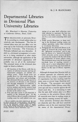 Departmental Libraries in Divisional Plan University Libraries