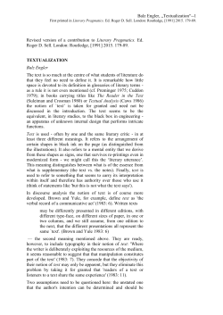 Balz Engler, &bdquo;Textualization&ldquo;--1 Revised version of a contribution to