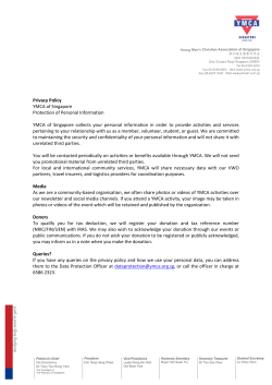 Privacy Policy YMCA of Singapore Protection of Personal