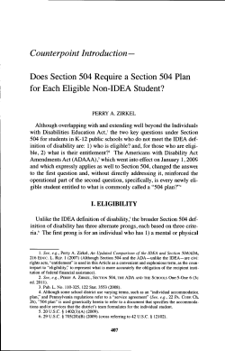 Counterpoint Introduction&mdash; Does Section 504 Require a Section