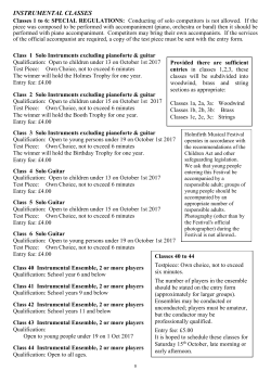 INSTRUMENTAL CLASSES - Holmfirth Musical Festival