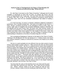 Homily for Mass of Thanksgiving for the Papacy of Pope Benedict